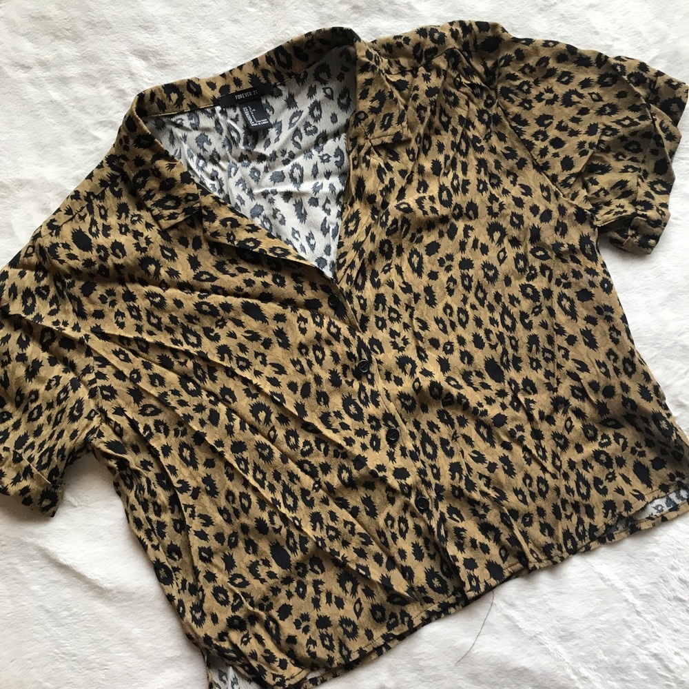 Cheetah Print Button Down Crop Top
